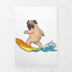 Anúncio Com Dobra Tripla Copos de Vestida de Pug Surfing Surf Pug