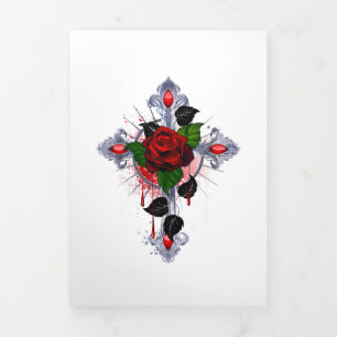 Anúncio Com Dobra Tripla Cruz de Prata com Rosa vermelha