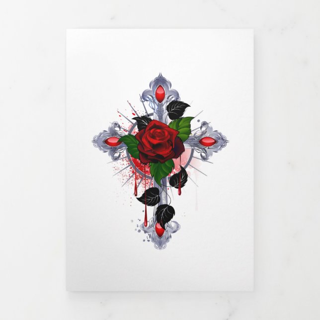 Anúncio Com Dobra Tripla Cruz de Prata com Rosa vermelha (Cobrir)