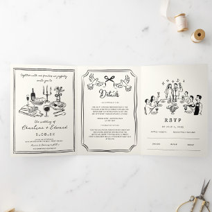 Anúncio Com Dobra Tripla Desenho Divertido à Mão Escrita Casamento 