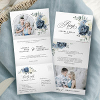 Dusty Blue Marinho Champanhe Ivory Floral Casament