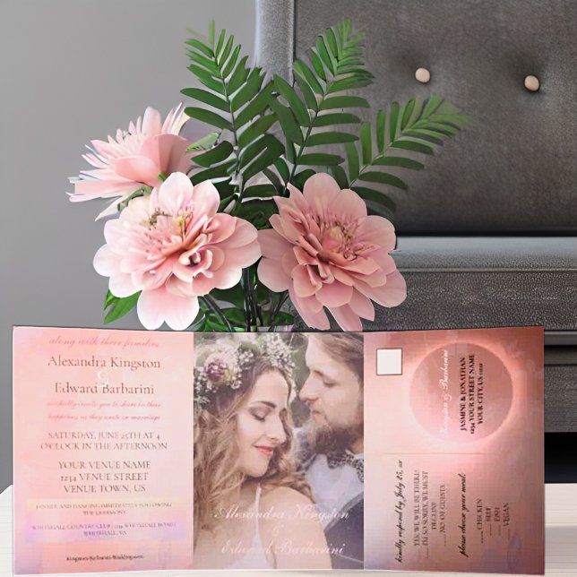 Anúncio Com Dobra Tripla Elegante Caligrafia Rosa Personalizada com Foto Ca (Criador carregado)