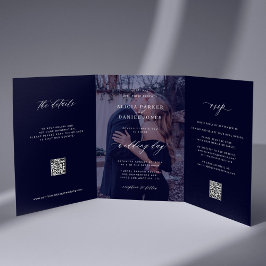 Anúncio Com Dobra Tripla Foto minimalista do casamento azul de meia-noite, 