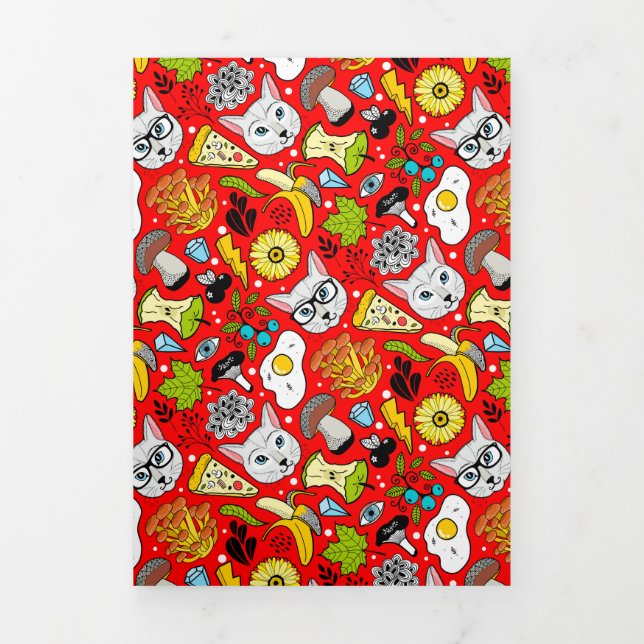 Anúncio Com Dobra Tripla Gato e ovo em vermelho (Cobrir)