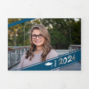 Anúncio Com Dobra Tripla Graduação Foto Simples Confetti Azul 2022