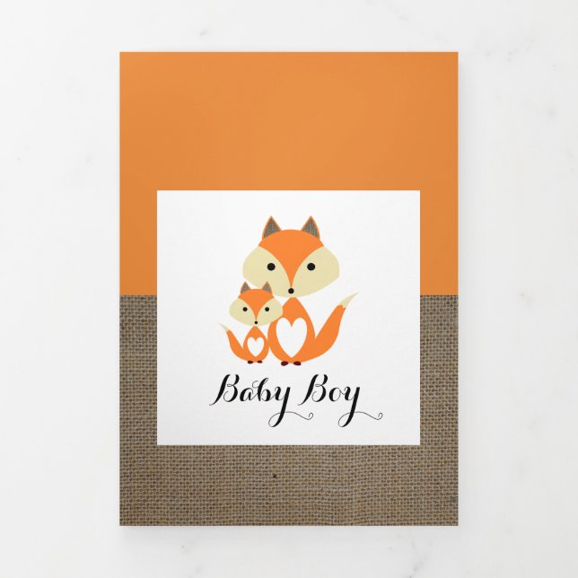 Anúncio Com Dobra Tripla Laranja Fox Burlap, 5 Foto Collage Bebê Nascimento (Cobrir)