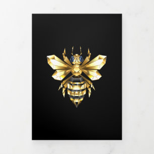 Anúncio Com Dobra Tripla Logotipo Faux Gold Foil Polygonal da Abelha em Pre