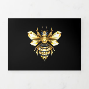 Anúncio Com Dobra Tripla Logotipo Faux Gold Foil Polygonal da Abelha em Pre