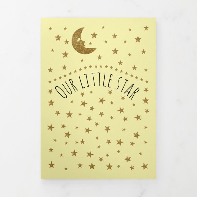 Anúncio Com Dobra Tripla Lua Dourada e Estrelas, 3 Fotos Colagem Nascimento (Cobrir)