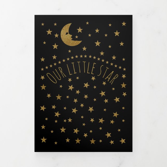 Anúncio Com Dobra Tripla Lua Dourada e Estrelas, 3 Fotos Colagem Nascimento (Cobrir)