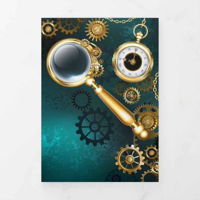 Anúncio Com Dobra Tripla Lupa no estilo Steampunk (Cobrir)