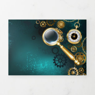 Anúncio Com Dobra Tripla Lupa no estilo Steampunk