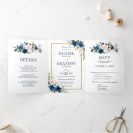 Anúncio Com Dobra Tripla Marinho Azul Escamudo Rosa Rosa Rosa Boho Casament