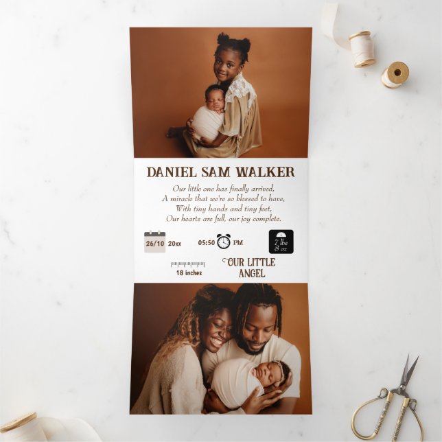 Anúncio Com Dobra Tripla "Nosso Pequeno Milagre", parto personalizável (Dentro)