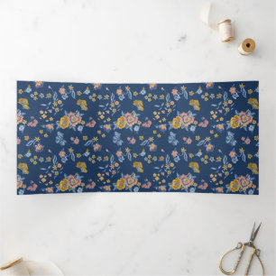 Anúncio Com Dobra Tripla Padrão Floral de Efeito do Thread de Fundo Azul