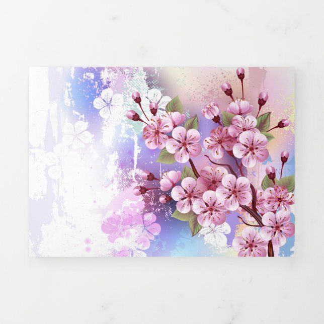 Anúncio Com Dobra Tripla Sakura rosa no fundo da pintura (Cobrir)