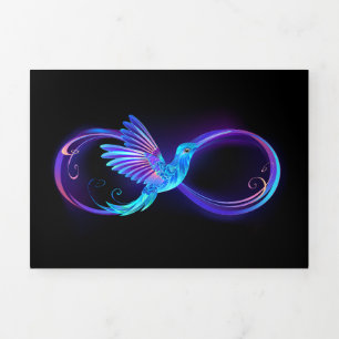 Anúncio Com Dobra Tripla Símbolo Neon Infinity com Hummingbird brilhante