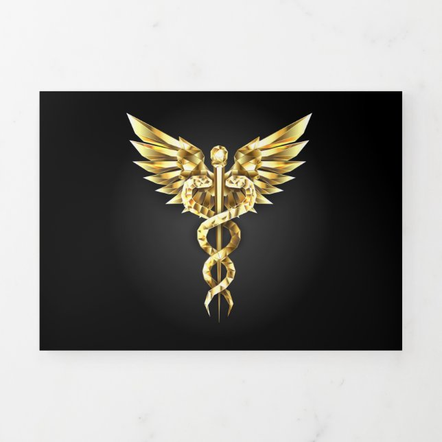 Anúncio Com Dobra Tripla Símbolo Poligonal Dourado Caduceu (Cobrir)