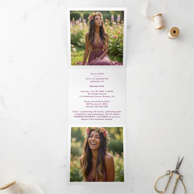 Anúncio Com Dobra Tripla Stylish Graduation Cap Plum Tones & Gold  (Dentro)