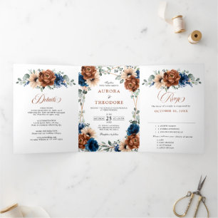 Anúncio Com Dobra Tripla Terracotta Marinho Blue Greenery Casamento Geométr