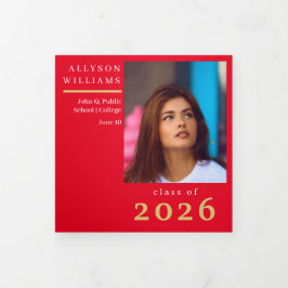 Anúncio Com Dobra Tripla Turma de Formatura Foto 8 Elegante Vermelha Classe