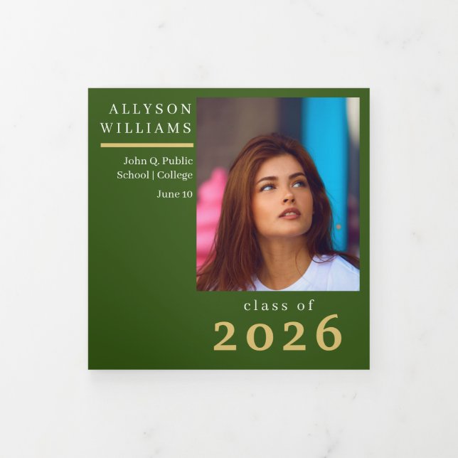 Anúncio Com Dobra Tripla Verde Elegante Chique 8 Fotos Graduação (Cobrir)