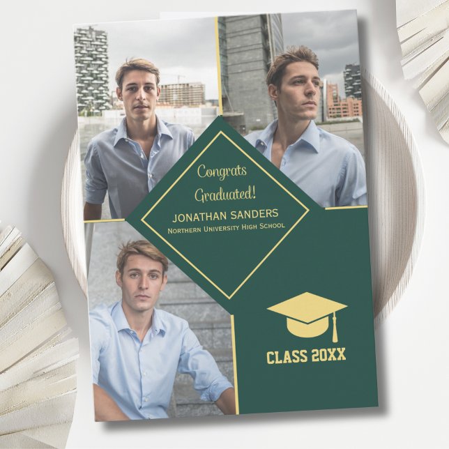 Anúncio Congrats Graduated Collage 3 Photos for Him Green (Criador carregado)