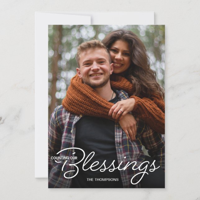 Anúncio Contando nossas bençãos Primeira Foto de Natal (Frente)