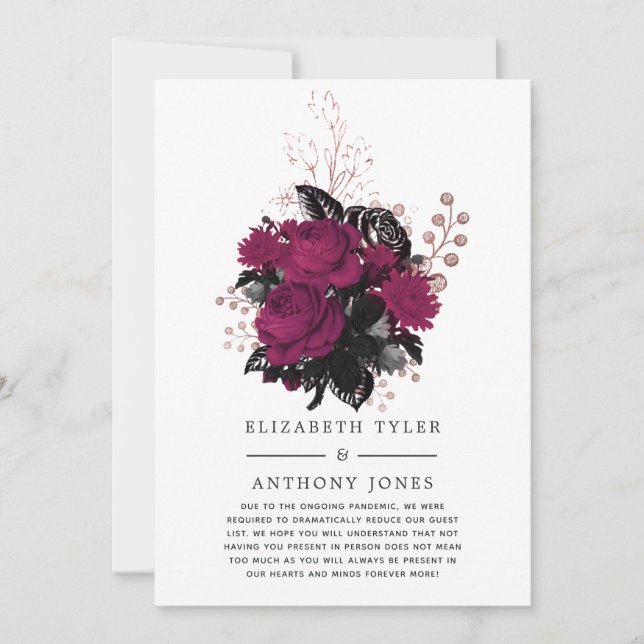 Anúncio Convidado de casamento com Marsala e Rose Gold Flo (Frente)