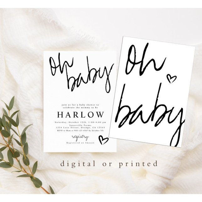 Anúncio Convidado para Chás de fraldas Neutro Moderno Oh B (Criador carregado)