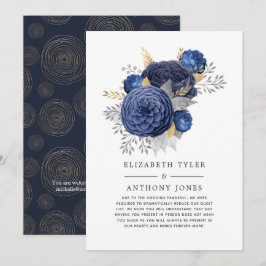 Anúncio Convidados de Casamento Floral Azul Marinho, Doura
