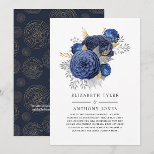Anúncio Convidados de Casamento Floral Azul Marinho, Doura