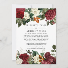 Anúncio Convidados de Casamento Floral Vermelho Vinho Borg