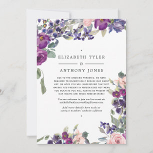 Anúncio Convidados de Casamento Reduzidos com Floral Viole