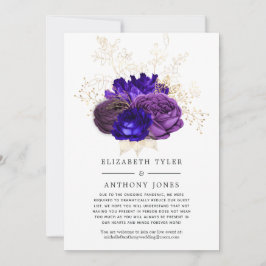 Anúncio Convidados para Casamento Floral, Azul Real e Dour