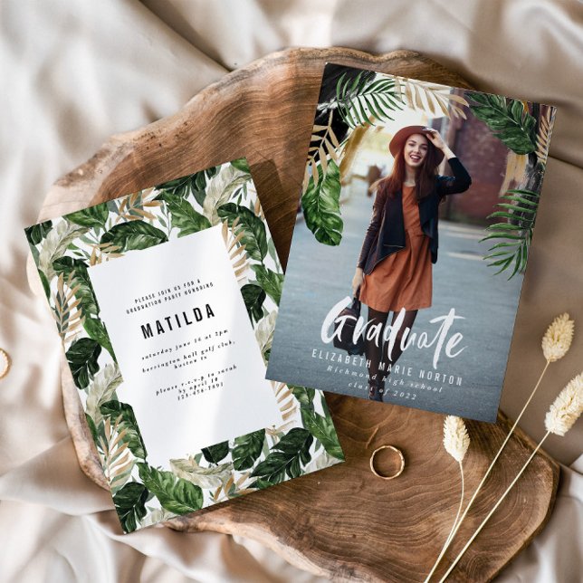 Anúncio/convite da formatura fotográfica tropical (Criador carregado)