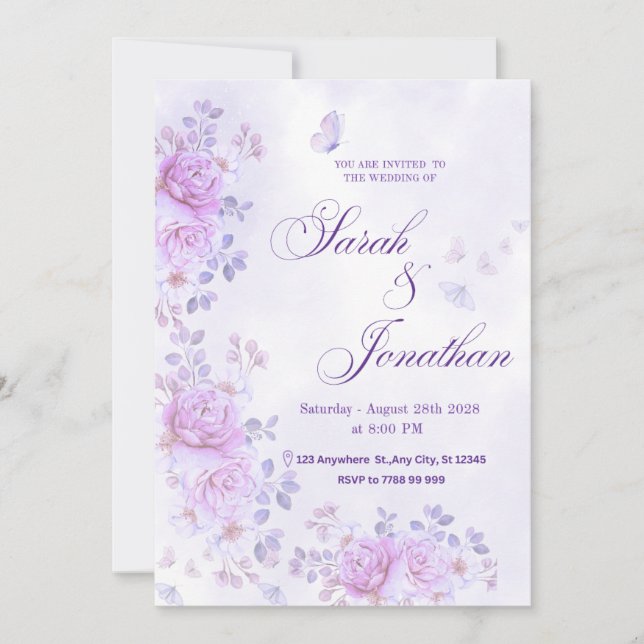 Anúncio 💐Convite de Casamento Floral Romântico Roxo (Frente)