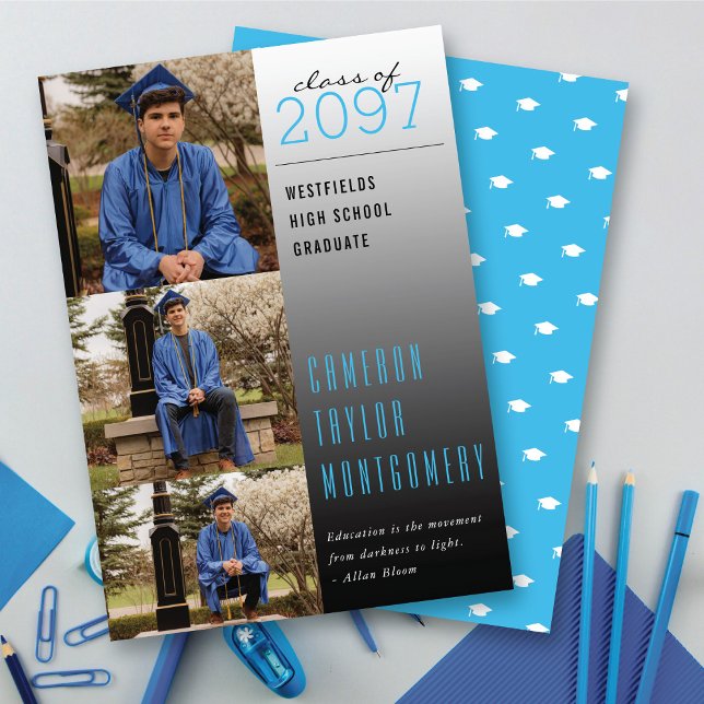 Anúncio Cor Azul Escura A Clara 3 Graduação Moderna Foto (Blue Dark To Light Quote 3 Photo Collage Modern Graduation Announcement @ zazzle.com/color_therapy)