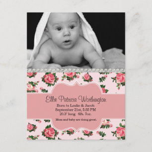 Anúncio cor-de-rosa chique do nascimento do bebé