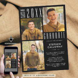 Anúncio Cor Personalizada Minimalista de 3 Fotos da Gradua