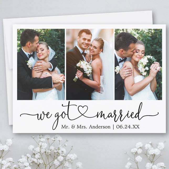 Anúncio Coração Da Caligrafia Nos Casamos 3 Casamentos Fot (Customize to add text or more photos to back of card.)