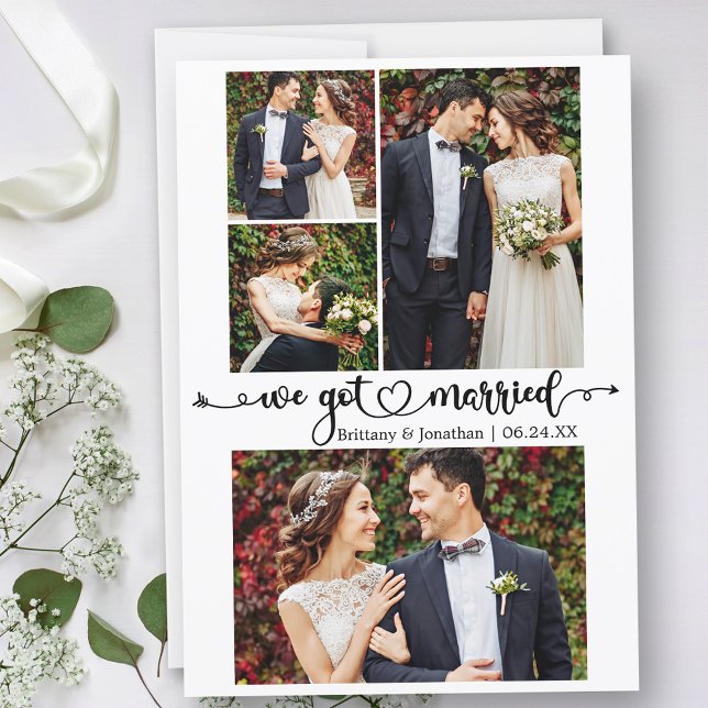 Anúncio Coração Da Caligrafia Nos Casamos 4 Casamentos Fot (Customize to change your personalized text size, text style or to add text to back of card.)