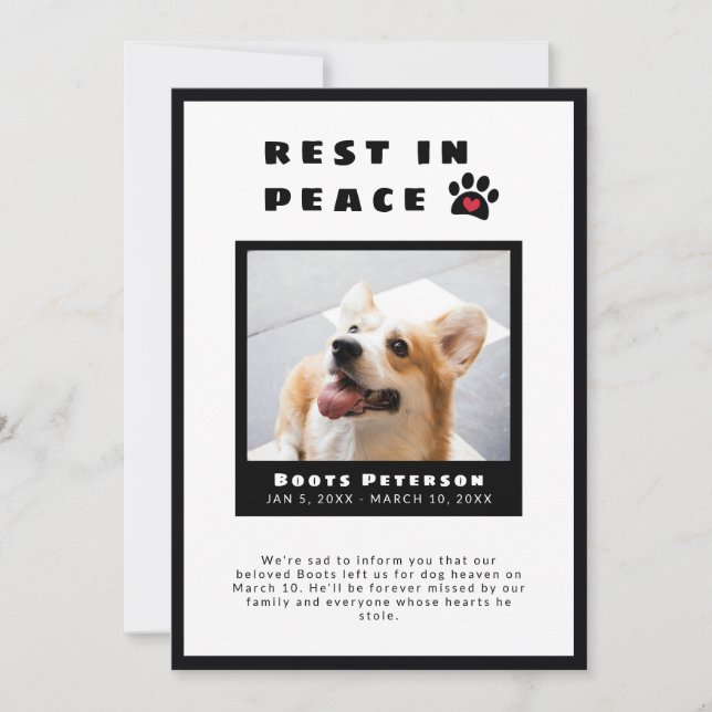 Anúncio Coração Pawprint Descanso Em Paz Pet Perde Foto (Frente)