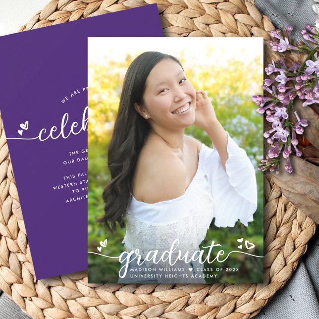 Anúncio Corações de Caligrafia Moderna Foto de Graduação R (Criador carregado)