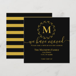 Anúncio Coroa de Monograma de Ouro Preto Elegante Mudamos