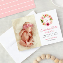 Coroa de Monograma Floral Rosa para Foto de Bebê M