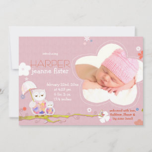 Anúncio Corujas Bonitas Rosa Menininha Foto Nascimento