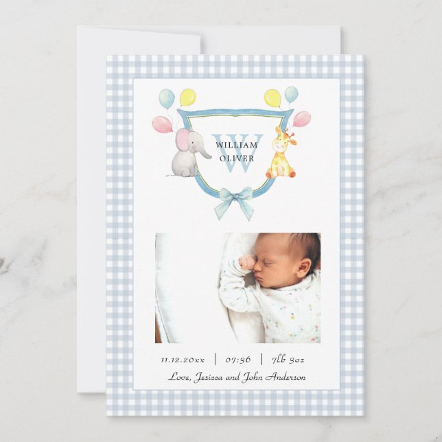 Anúncio Crest com monograma com animais em aquarela Nascim (Frente)