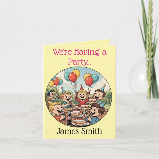 Anúncio Crianças gostando de bolos, refrigerantes e balões (Frente)