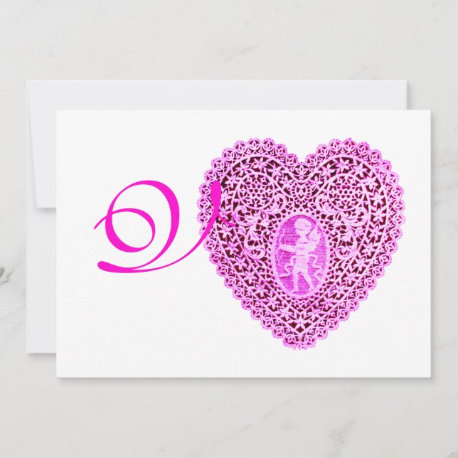 Anúncio CUPID LACE HEART MONOGRAMA, gelo vermelho da fuchs (Frente)